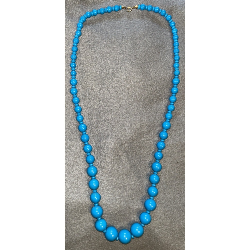 Light Blue Beaded Plastic Ball Chain Necklace 28.5"